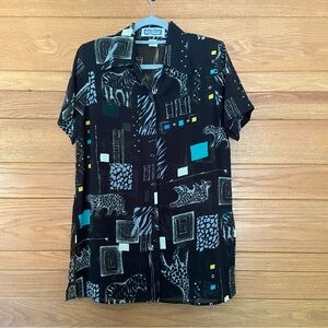 Vintage 90s Kokomo leopard animal abstract print short sleeve button up shirt